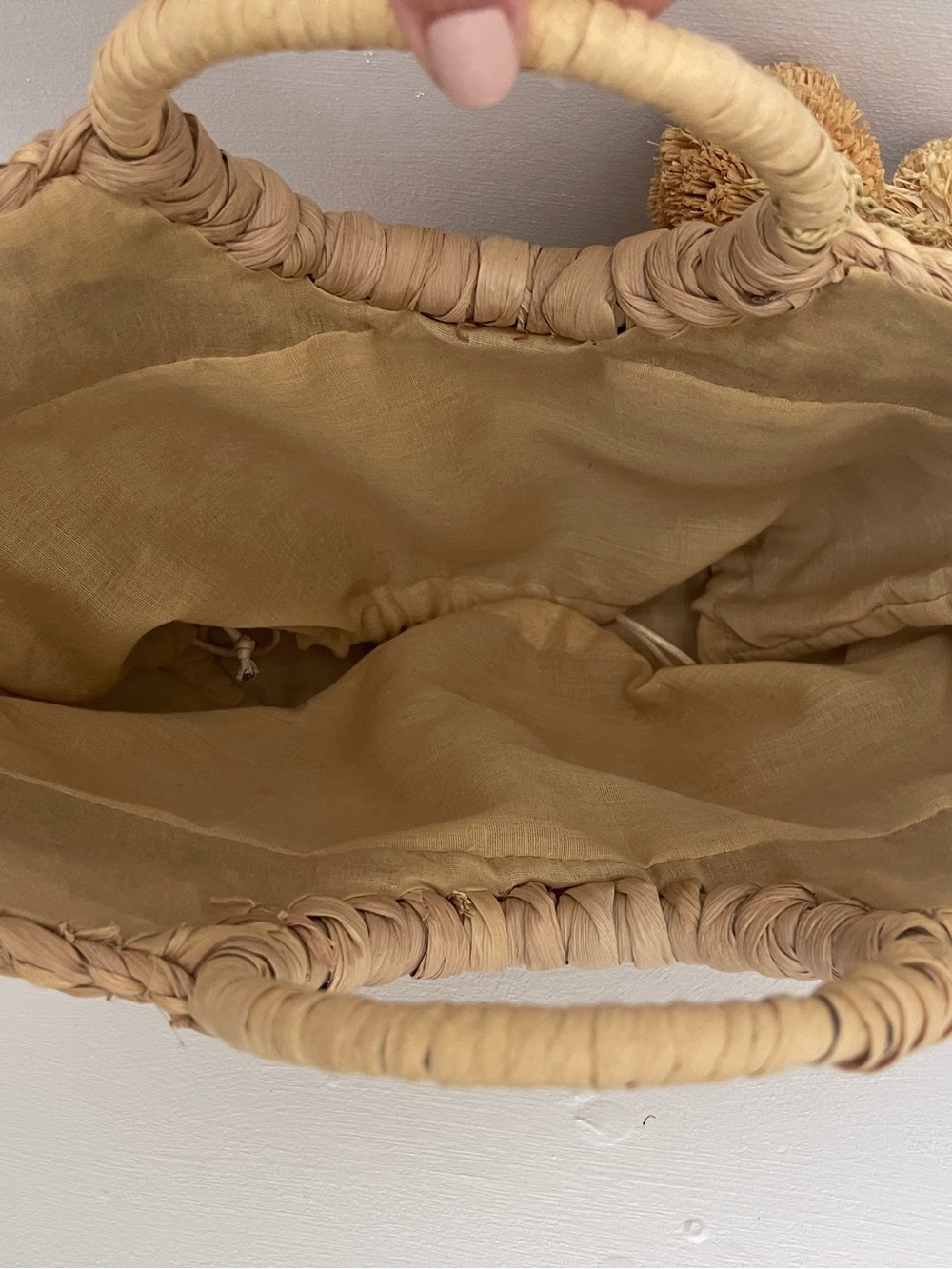 Woven Straw Tote Bag with Pom Pom Accent - Natural - Picture 6 of 8
